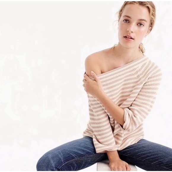 J. Crew Relaxed Boatneck Stripe Blush Sweater size S - Picture 1 of 9